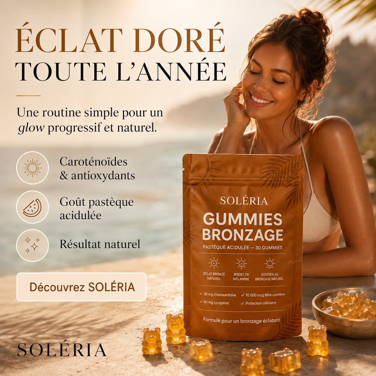 SOLÉRIA™ – Gummies Autobronzants Naturels ☀️